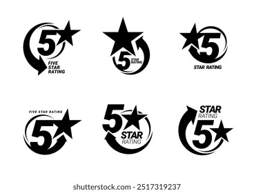 Definir elemento de design. 5 estrelas. Símbolo ou emblema de classificação de cinco estrelas. Ilustração vetorial