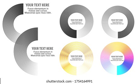 Set design element circle disk. Isolated bold vector colors & black ring from thin to thick. Radar circle. Symbol monitor airplane . Vector illustration EPS 10 for your tech presentation flyer layout