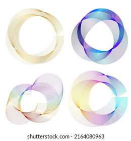 Set design element circle. Isolated bold vector colors  golden ring from. Abstract glow wavy stripes of many glittering swirl created using Blend Tool. Vector illustration EPS10 for your presentation