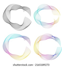 Set design element circle. Isolated bold vector colors  golden ring from. Abstract glow wavy stripes of many glittering swirl created using Blend Tool. Vector illustration EPS10 for your presentation