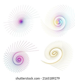 Set design element circle. Isolated bold vector colors  golden ring from. Abstract glow wavy stripes of many glittering swirl created using Blend Tool. Vector illustration EPS10 for your presentation