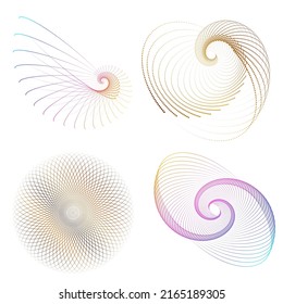 Set design element circle. Isolated bold vector colors  golden ring from. Abstract glow wavy stripes of many glittering swirl created using Blend Tool. Vector illustration EPS10 for your presentation