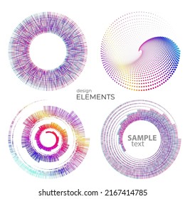 Set design element circle. Isolated bold vector colors  golden ring from. Abstract glow wavy stripes of many glittering swirl created using Blend Tool. Vector illustration EPS10 for your presentation