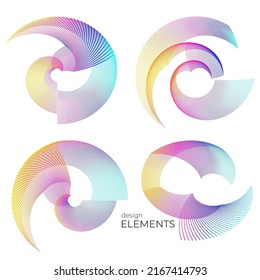 Set design element circle. Isolated bold vector colors  golden ring from. Abstract glow wavy stripes of many glittering swirl created using Blend Tool. Vector illustration EPS10 for your presentation