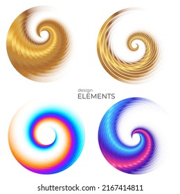 Set design element circle. Isolated bold vector colors  golden ring from. Abstract glow wavy stripes of many glittering swirl created using Blend Tool. Vector illustration EPS10 for your presentation