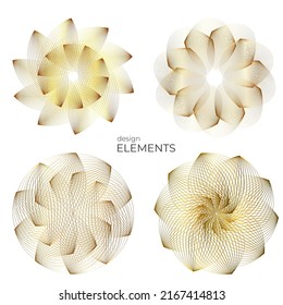 Set design element circle. Isolated bold vector colors  golden ring from. Abstract glow wavy stripes of many glittering swirl created using Blend Tool. Vector illustration EPS10 for your presentation