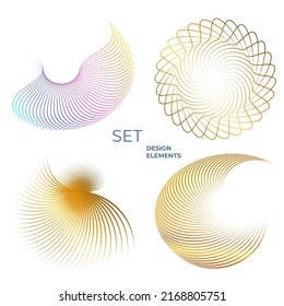 Set design element circle. Isolated bold vector colors  golden ring from. Abstract glow wavy stripes of many glittering swirl created using Blend Tool. Vector illustration EPS10 for your presentation