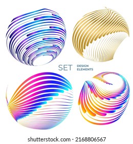 Set design element circle. Isolated bold vector colors  golden ring from. Abstract glow wavy stripes of many glittering swirl created using Blend Tool. Vector illustration EPS10 for your presentation