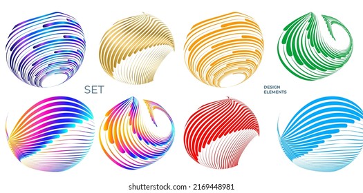 Set design element circle. Isolated bold vector colors  golden ring from. Abstract glow wavy stripes of many glittering swirl created using Blend Tool. Vector illustration EPS10 for your presentation