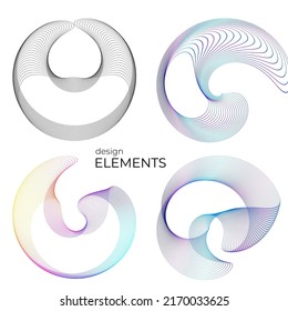 Set design element circle. Isolated bold vector colors  golden ring from. Abstract glow wavy stripes of many glittering swirl created using Blend Tool. Vector illustration EPS10 for your presentation