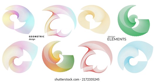 Set design element circle. Isolated bold vector colors  golden ring from. Abstract glow wavy stripes of many glittering swirl created using Blend Tool. Vector illustration EPS10 for your presentation