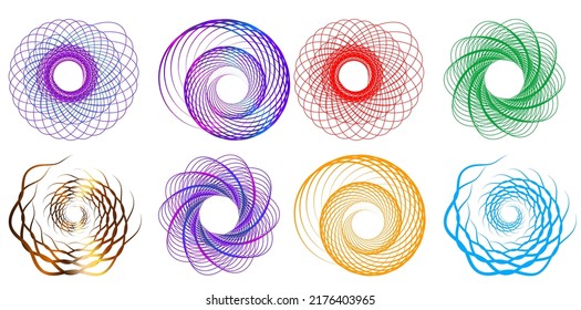 Set design element circle. Isolated bold vector colors  golden ring from. Abstract glow wavy stripes of many glittering swirl created using Blend Tool. Vector illustration EPS10 for your presentation