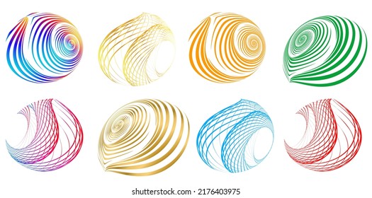 Set design element circle. Isolated bold vector colors  golden ring from. Abstract glow wavy stripes of many glittering swirl created using Blend Tool. Vector illustration EPS10 for your presentation