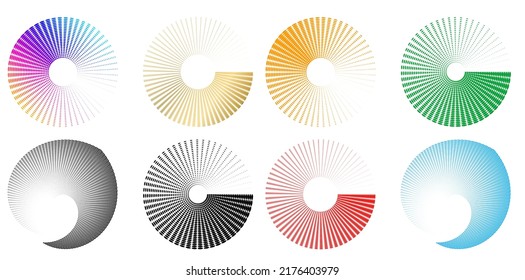 Set design element circle. Isolated bold vector colors  golden ring from. Abstract glow wavy stripes of many glittering swirl created using Blend Tool. Vector illustration EPS10 for your presentation