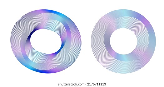 Set design element circle. Isolated bold vector colors  golden ring from. Abstract glow wavy stripes of many glittering swirl created using Blend Tool. Vector illustration EPS10 for your presentation