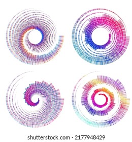 Set design element circle. Isolated bold vector colors  golden ring from. Abstract glow wavy stripes of many glittering swirl created using Blend Tool. Vector illustration EPS10 for your presentation