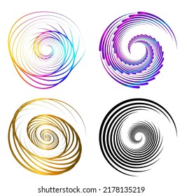 Set design element circle. Isolated bold vector colors  golden ring from. Abstract glow wavy stripes of many glittering swirl created using Blend Tool. Vector illustration EPS10 for your presentation