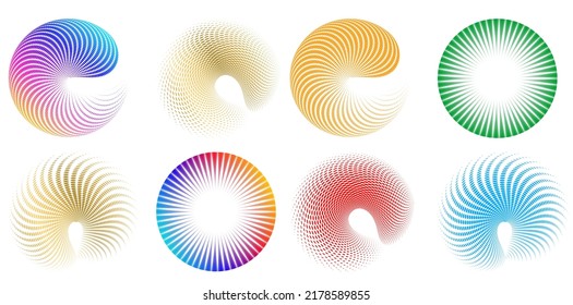 Set design element circle. Isolated bold vector colors  golden ring from. Abstract glow wavy stripes of many glittering swirl created using Blend Tool. Vector illustration EPS10 for your presentation