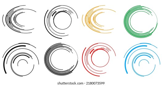 Set design element circle. Isolated bold vector colors  golden ring from. Abstract glow wavy stripes of many glittering swirl created using Blend Tool. Vector illustration EPS10 for your presentation