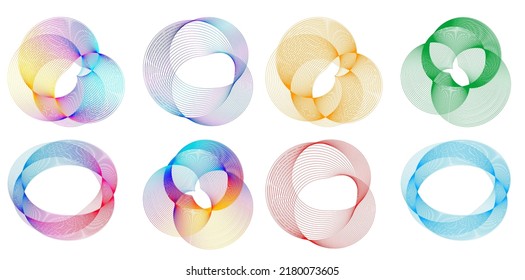 Set design element circle. Isolated bold vector colors  golden ring from. Abstract glow wavy stripes of many glittering swirl created using Blend Tool. Vector illustration EPS10 for your presentation