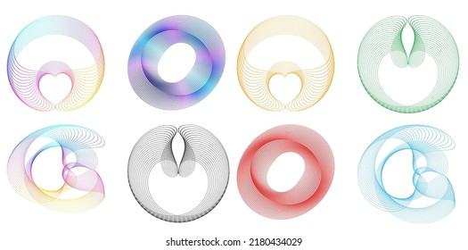 Set design element circle. Isolated bold vector colors  golden ring from. Abstract glow wavy stripes of many glittering swirl created using Blend Tool. Vector illustration EPS10 for your presentation