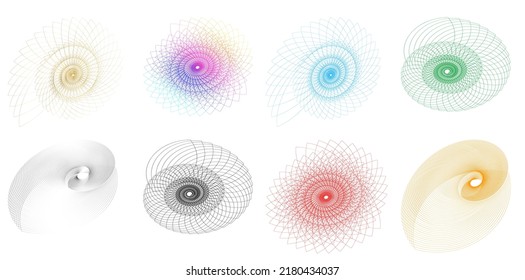 Set design element circle. Isolated bold vector colors  golden ring from. Abstract glow wavy stripes of many glittering swirl created using Blend Tool. Vector illustration EPS10 for your presentation