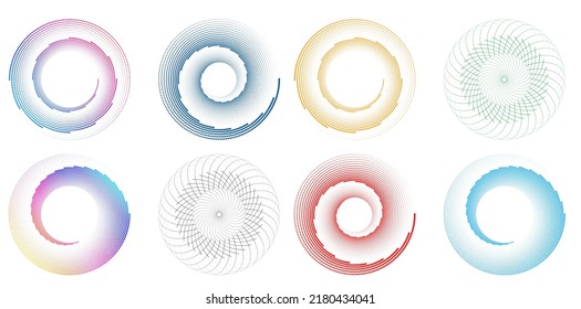 Set design element circle. Isolated bold vector colors  golden ring from. Abstract glow wavy stripes of many glittering swirl created using Blend Tool. Vector illustration EPS10 for your presentation