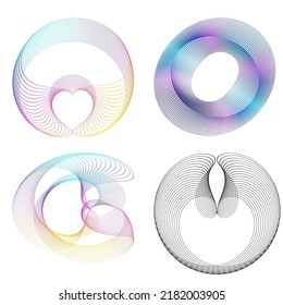 Set design element circle. Isolated bold vector colors  golden ring from. Abstract glow wavy stripes of many glittering swirl created using Blend Tool. Vector illustration EPS10 for your presentation