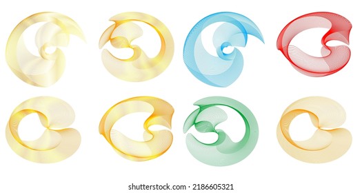 Set design element circle. Isolated bold vector colors  golden ring from. Abstract glow wavy stripes of many glittering swirl created using Blend Tool. Vector illustration EPS10 for your presentation