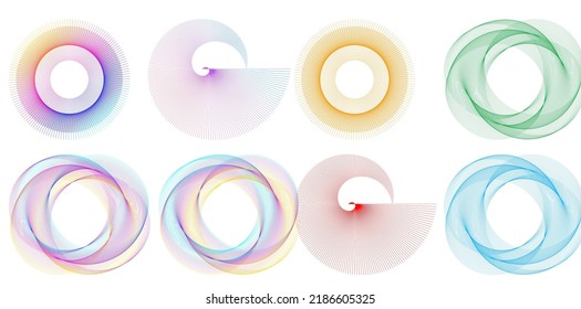 Set design element circle. Isolated bold vector colors  golden ring from. Abstract glow wavy stripes of many glittering swirl created using Blend Tool. Vector illustration EPS10 for your presentation