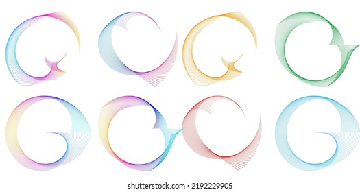Set design element circle. Isolated bold vector colors  golden ring from. Abstract glow wavy stripes of many glittering swirl created using Blend Tool. Vector illustration EPS10 for your presentation