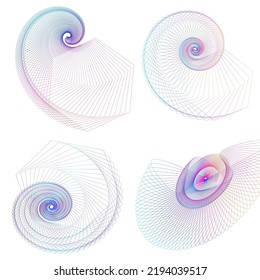 Set design element circle. Isolated bold vector colors  golden ring from. Abstract glow wavy stripes of many glittering swirl created using Blend Tool. Vector illustration EPS10 for your presentation