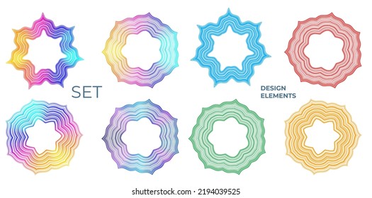 Set design element circle. Isolated bold vector colors  golden ring from. Abstract glow wavy stripes of many glittering swirl created using Blend Tool. Vector illustration EPS10 for your presentation