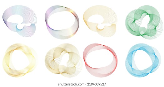 Set design element circle. Isolated bold vector colors  golden ring from. Abstract glow wavy stripes of many glittering swirl created using Blend Tool. Vector illustration EPS10 for your presentation