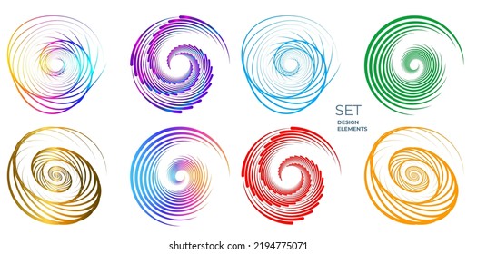 Set design element circle. Isolated bold vector colors  golden ring from. Abstract glow wavy stripes of many glittering swirl created using Blend Tool. Vector illustration EPS10 for your presentation
