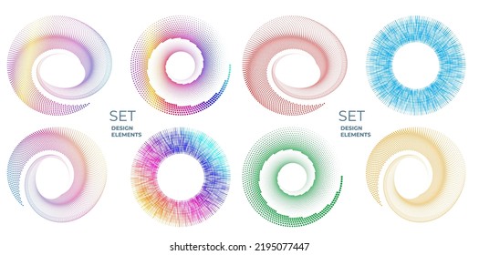 Set design element circle. Isolated bold vector colors  golden ring from. Abstract glow wavy stripes of many glittering swirl created using Blend Tool. Vector illustration EPS10 for your presentation