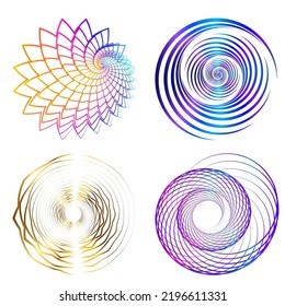 Set design element circle. Isolated bold vector colors  golden ring from. Abstract glow wavy stripes of many glittering swirl created using Blend Tool. Vector illustration EPS10 for your presentation