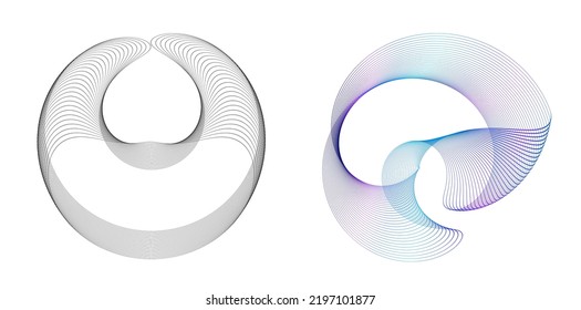 Set design element circle. Isolated bold vector colors  golden ring from. Abstract glow wavy stripes of many glittering swirl created using Blend Tool. Vector illustration EPS10 for your presentation