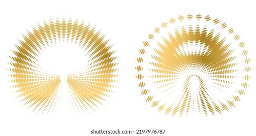 Set design element circle. Isolated bold vector colors  golden ring from. Abstract glow wavy stripes of many glittering swirl created using Blend Tool. Vector illustration EPS10 for your presentation