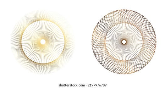 Set design element circle. Isolated bold vector colors  golden ring from. Abstract glow wavy stripes of many glittering swirl created using Blend Tool. Vector illustration EPS10 for your presentation