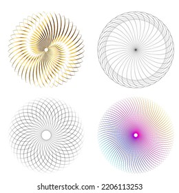 Set design element circle. Isolated bold vector colors  golden ring from. Abstract glow wavy stripes of many glittering swirl created using Blend Tool. Vector illustration EPS10 for your presentation