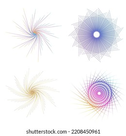 Establecer el círculo del elemento de diseño. Anillo dorado de colores vectoriales aislados. Resumen de rayas onduladas de resplandor de muchos deslizadores creados con la herramienta de mezcla. Ilustración vectorial EPS10 para su presentación