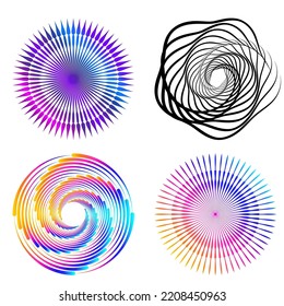 Set design element circle. Isolated bold vector colors  golden ring from. Abstract glow wavy stripes of many glittering swirl created using Blend Tool. Vector illustration EPS10 for your presentation