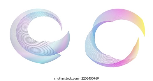 Set design element circle. Isolated bold vector colors  golden ring from. Abstract glow wavy stripes of many glittering swirl created using Blend Tool. Vector illustration EPS10 for your presentation