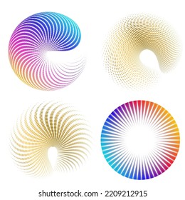 Set design element circle. Isolated bold vector colors  golden ring from. Abstract glow wavy stripes of many glittering swirl created using Blend Tool. Vector illustration EPS10 for your presentation