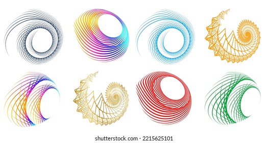 Set design element circle. Isolated bold vector colors  golden ring from. Abstract glow wavy stripes of many glittering swirl created using Blend Tool. Vector illustration EPS10 for your presentation