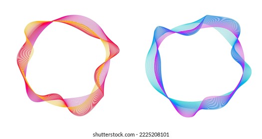 Set design element circle. Isolated bold vector colors  golden ring from. Abstract glow wavy stripes of many glittering swirl created using Blend Tool. Vector illustration EPS10 for your presentation