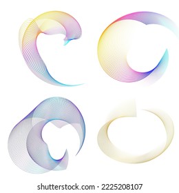 Set design element circle. Isolated bold vector colors  golden ring from. Abstract glow wavy stripes of many glittering swirl created using Blend Tool. Vector illustration EPS10 for your presentation
