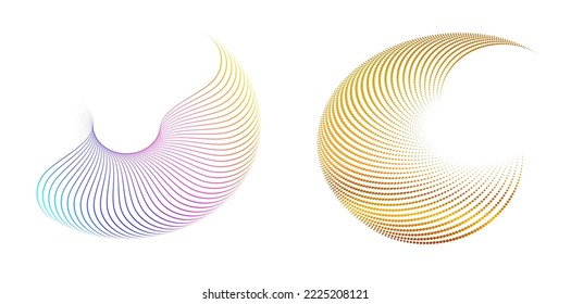 Set design element circle. Isolated bold vector colors  golden ring from. Abstract glow wavy stripes of many glittering swirl created using Blend Tool. Vector illustration EPS10 for your presentation