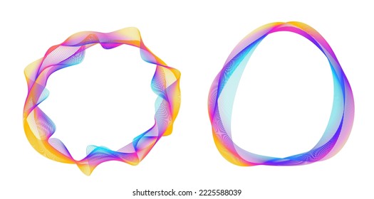 Set design element circle. Isolated bold vector colors  golden ring from. Abstract glow wavy stripes of many glittering swirl created using Blend Tool. Vector illustration EPS10 for your presentation